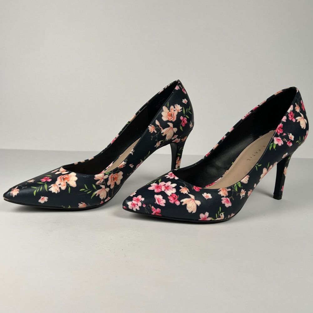 Kelly & Katie Sz 10 Navy Astivia Floral Pumps Heels Flowers Spring Pumps - Picture 2 of 11